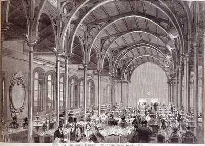 Utsikt över huvudrestaurangen på 1862 års internationella utställning i London. av Unknown artist