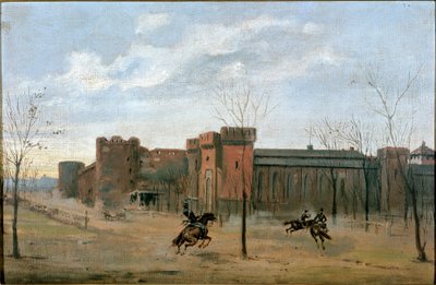 Utsikt över Sforza slott med kavalleristräning (målning av Unknown artist