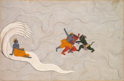 Vishnu strider mot Madhu och Kaitabha, från Markandeya Purana av Unknown artist