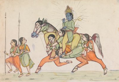Vishnu rider på en häst som består av kvinnliga skötare av Unknown artist