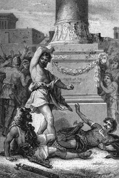 Volero Publilius vägrar att bli arresterad 473 f.Kr. Gravyr av Unknown artist