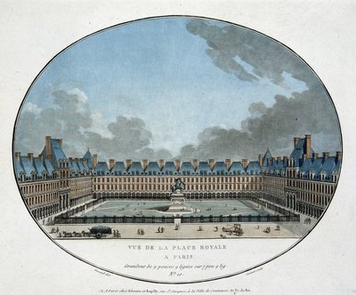 Utsikt över Place Royale i Paris (Place des Vosges). n.d. gravyr 1700-tal. av Unknown artist