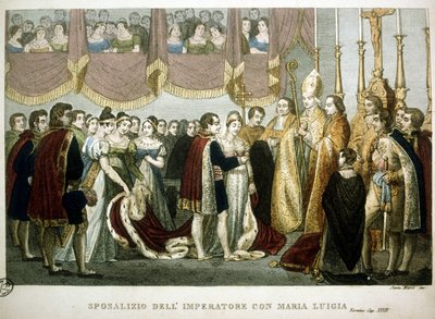 Bröllopsceremoni mellan Napoleon I och Maria - Louise av Habsburg i Augustinkyrkan i Wien, 2 april av Unknown artist