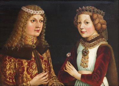 Bröllopsporträtt av Ladislaus den postume (Ladislas de Habsbourg dit le Posthume) (1440-1457) och Magdalena av Valois (Madeleine de France ou de Valois) (1443-1495) - Anonym - 1457 - Olja på trä - 38,5x52 - Szepmuveszeti Museum, Budapest av Unknown artist