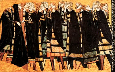 Gråter i svart udde på riddaren Don Sancho Saiz de Carillos grav, detalj av fresken som dekorerar graven. Detrempe på trä. Slutet av 1200-talet. Museu Nacional d