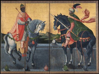 Western Kings on Horseback - Anonym - Första tredjedelen av 1600-talet. - Akvarell och bläck på papper - 184x245 - Suntory Museum of Art av Unknown artist