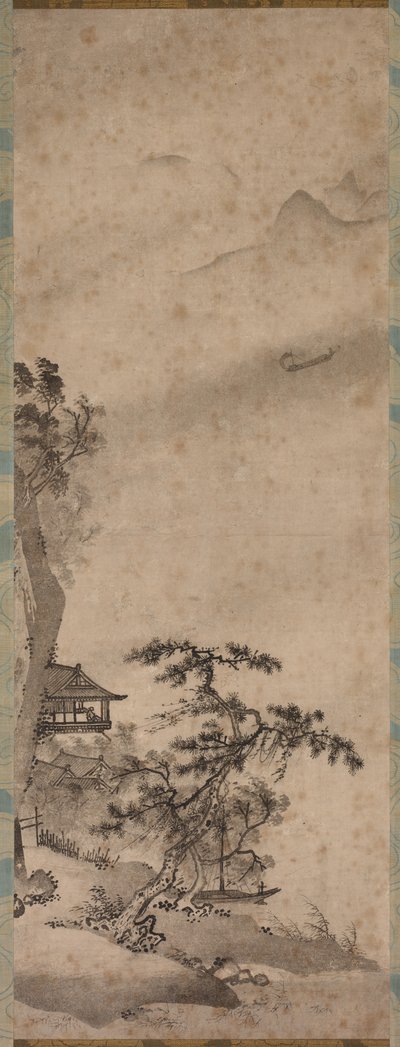 Blåsigt landskap med segelbåt av Unknown artist