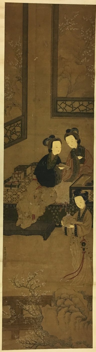 Vinter: Kvinnor som njuter av skrivande, läsning och plommonblommor av Unknown artist