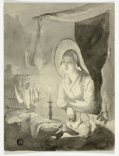 Kvinna Dressing Fowl av Unknown artist