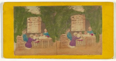 [Kvinnor och barn sitter vid ett bord] av Unknown artist