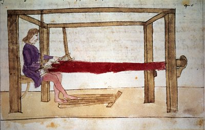 Ullvävning. Miniatyr från ett 1300-talsmanuskript. Florens, Nazionale biblioteca av Unknown artist