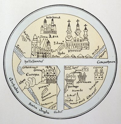 Världskarta från ett Leipzig-manuskript från 1000-talet av Unknown artist