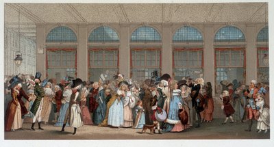 Världspromenad i trägalleriet i Palais Royal, sent 1700-tal - chromo efter graveringen av Debucourt av Unknown artist