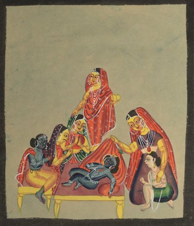 Dyrkan av spädbarnet Krishna av Unknown artist