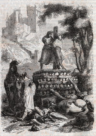 Zerbin on the Bucher, Delivre av Roland - gravyr från 1851 från "" Furious Roland"" av Unknown artist