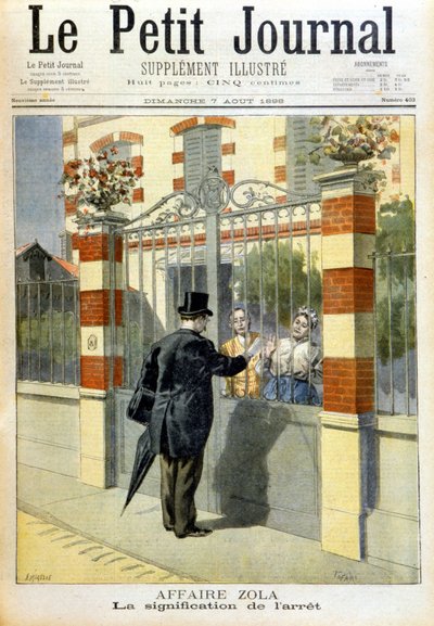 Zolamål - delgivning av dom. Omslag Le petit Journal, 7/8/1898. av Unknown artist