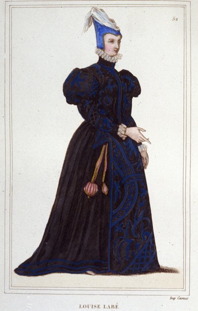 porträtt av Louise Labbé eller Labé (ver1524-1566), fransk poet. gravyr från 1830 av Unknown artist