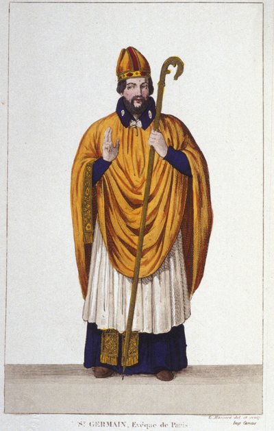 porträtt av Saint Germain. Eveque of Paris i 555 gravyr från 1830 av Unknown artist