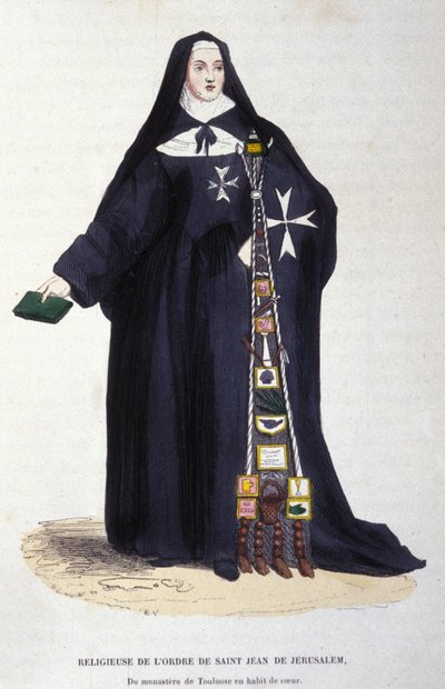 religiös av Johannesorden av Jerusalem, från klostret Toulouse i Coeurs klänning. Gravyr från ett album på religiösa beställningar, Paris av Unknown artist
