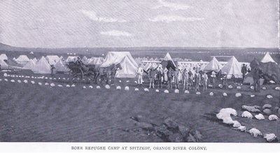 Boers flyktingläger vid Spitzkop, Orange River-kolonin, från After Pretoria: The Guerilla War publicerad av Harmsworth Bros Limited av Unknown photographer