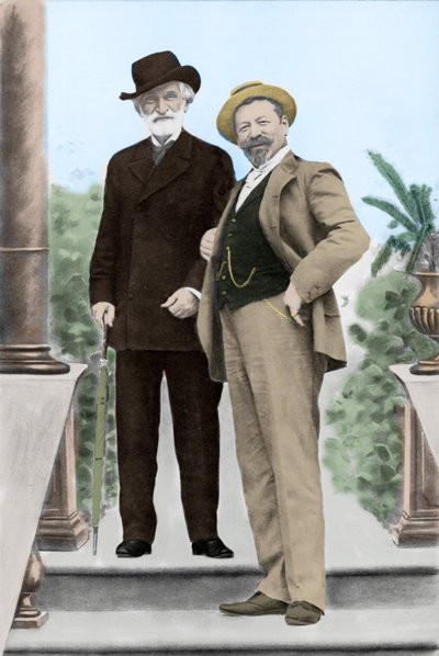 Giuseppe Verdi, italiensk kompositör (1813-1901), och tenoren Francesco Tamagno (1850-1905) i Montecatini i slutet av 1800-talet. av Unknown photographer