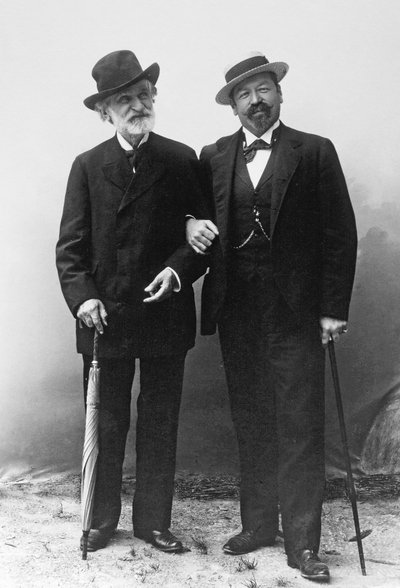 Giuseppe Verdi, italiensk kompositör (1813-1901), och tenoren Francesco Tamagno (1850-1905) i Montecatini i slutet av 1800-talet. av Unknown photographer
