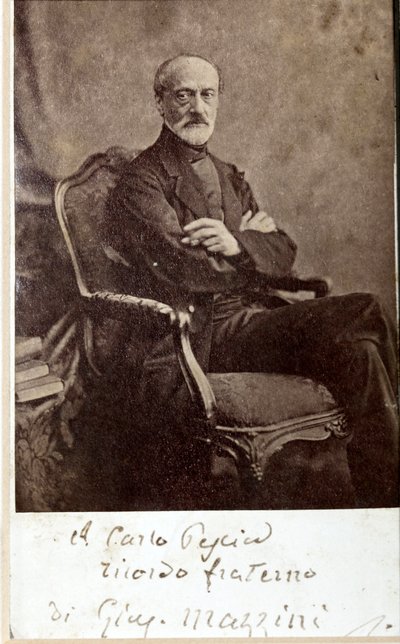 Porträtt av Giuseppe Mazzini, med autograf (s/v foto) av Unknown photographer