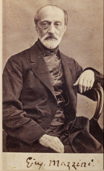 Porträtt av Giuseppe Mazzini, med autograf (s/v foto) av Unknown photographer