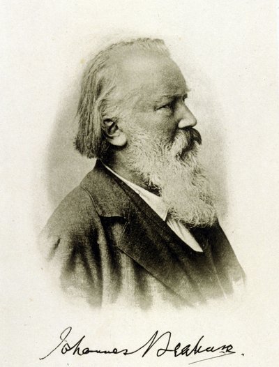 Porträtt av Johannes Brahms (1833 - 1897), tysk kompositör på ett autograffotografi. av Unknown photographer