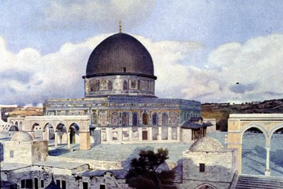 Utsikt över Omars moské i Jerusalem. Autokrom av Unknown photographer