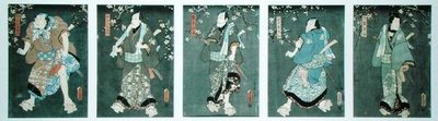 Fem karaktärer från en pjäs av Toyokuni (Pentatych) (se även av Utagawa Kunisada
