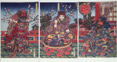 Lojalitetslöftet i persikoträdgården (träblock i färg) av Utagawa Kunisada