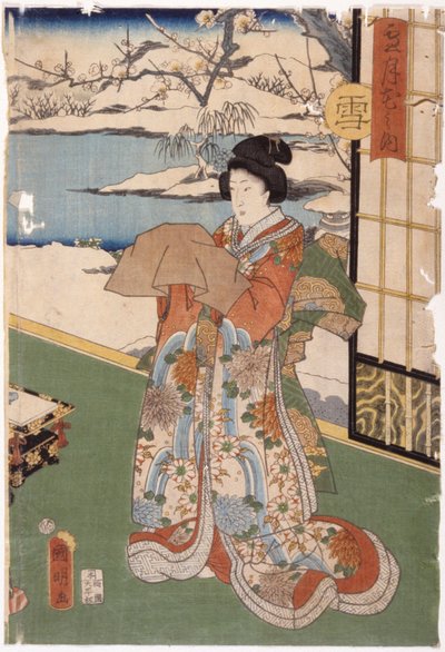Snow (träblock i färg) av Utagawa (1835 1888) Kuniaki