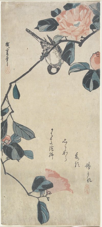 (Fågel på Camellia), tidigt 1800-tal av Utagawa Hiroshige