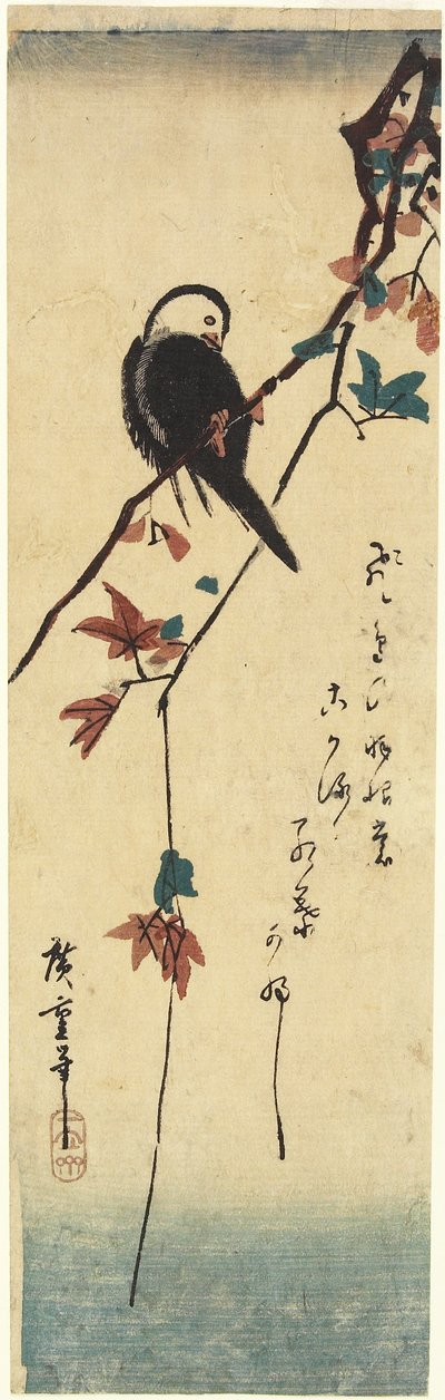 (Fågel på lönngren), 1830-1858 av Utagawa Hiroshige