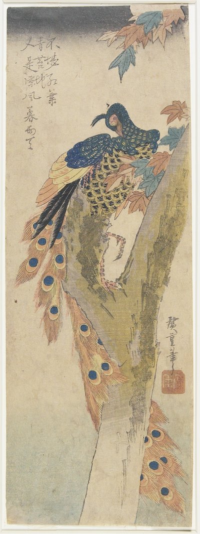 (Påfågel på lönnträd), tidigt 1800-tal av Utagawa Hiroshige