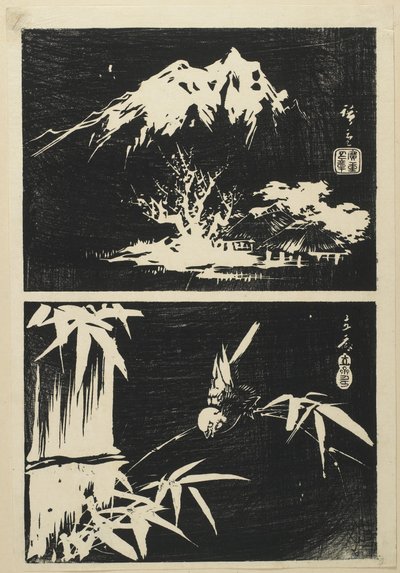 (Två bilder av litografi), mitten av 1800-talet av Utagawa Hiroshige
