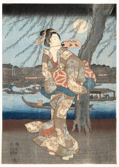 En sval sommarkväll på Ryogoku, 1848-51 (träblock) av Utagawa Hiroshige