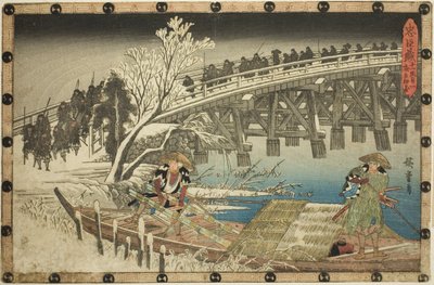 Akt 11, del 1: The Approach to the Night Attack (Juichidanme ichi, yochi oshiyose), från serien "The Revenge of the Loyal Retainers (Chushingura)" av Utagawa Hiroshige