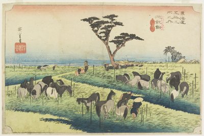 Hästmässa i april, Chiryu_, ca 1833 av Utagawa Hiroshige