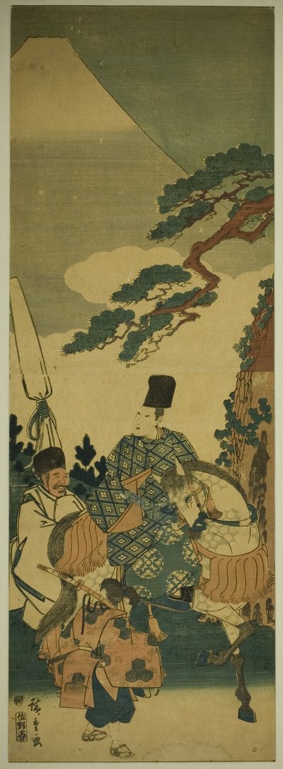 Ariwara no Narihira passerar berget Fuji på sin resa till öst av Utagawa Hiroshige