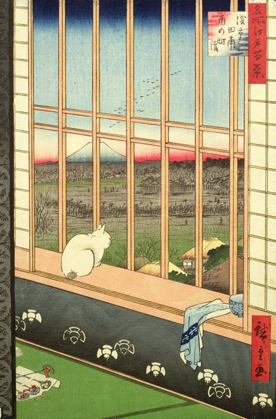 Asakusa Rice Fields under festivalen för hanen från serien "100 Views of Edo", pub. 1857 (träblock i färg) av Utagawa Hiroshige