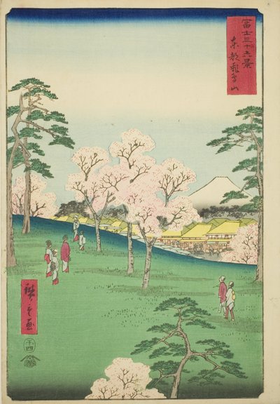 Asuka Hill i den östra huvudstaden (Toto Asukayama), från serien "Trettiosex utsikter över berget Fuji (Fuji sanjurokkei)" av Utagawa Hiroshige