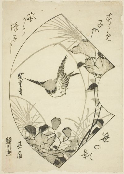 Höstblomma och sparv av Utagawa Hiroshige