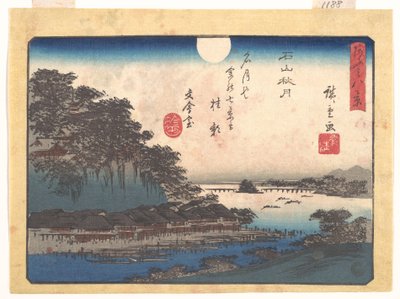 Höstmåne vid Ishiyama, ur serien Åtta vyer över Ōmi (Ōmi hakkei) av Utagawa Hiroshige