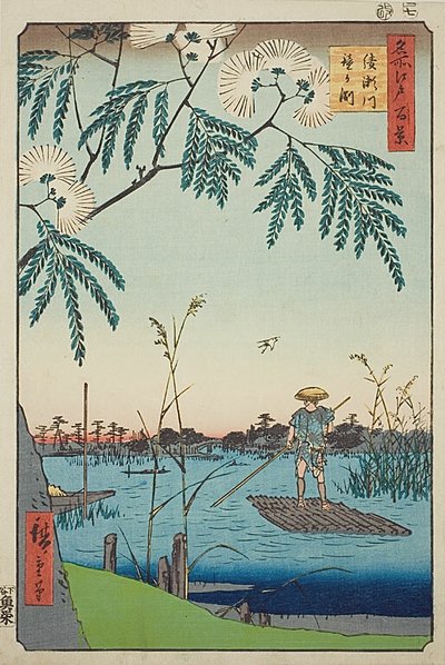 Ayase River och Kanegafuchi (Ayasegawa Kanegafuchi), nr 63 från serien "Hundra berömda vyer över Edo (Meisho Edo hyakkei)" av Utagawa Hiroshige