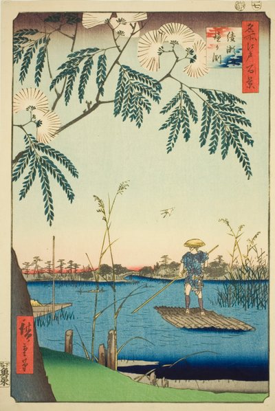 Reverend Ayase Plan d Kanegafuchi (Ayase River Kanegafuchi), från serien "Ridge for ridges d fa net s Views of Edo (One Hundred Famous Views of Edo)" av Utagawa Hiroshige