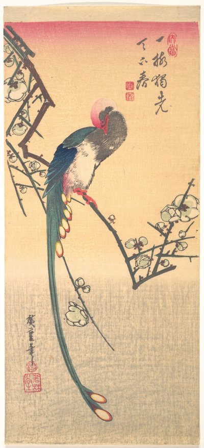 Fågel på en plommongren av Utagawa Hiroshige
