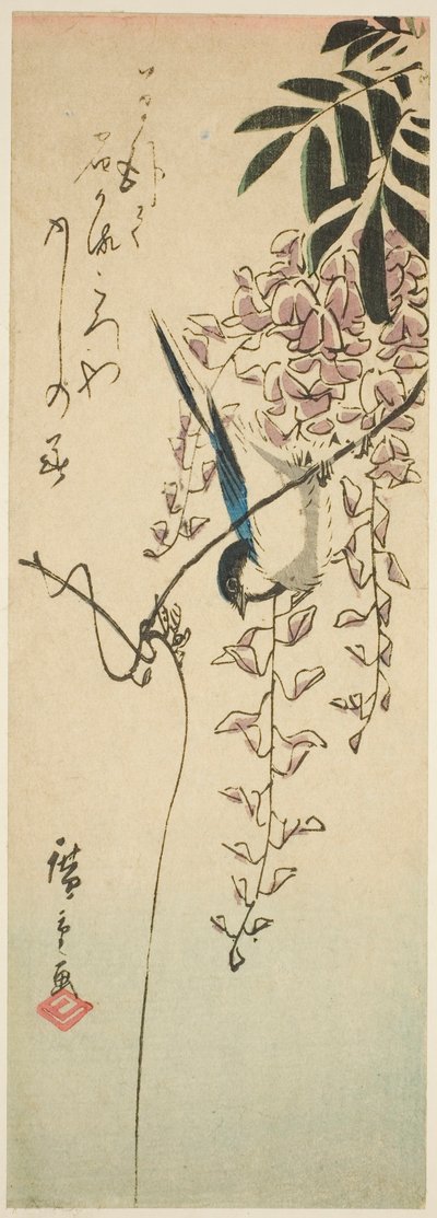 Fågel på blåregn av Utagawa Hiroshige