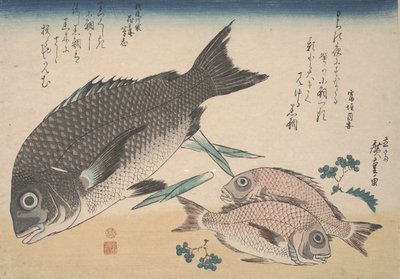 Svart havsruda, liten havsruda, sparrisskott och Sanshopeppar, ca 1830 av Utagawa Hiroshige